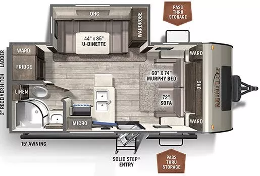 22' 2022 Forest River Rockwood Mini Lite 2104S w/Slide Floorplan
