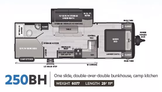 30' 2022 Keystone Hideout 250BH w/Slide - Bunk House Floorplan