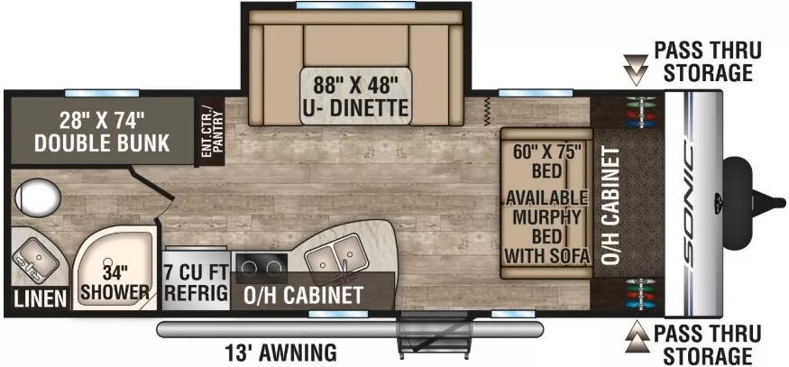 27' 2019 Venture RV Sonic 220VBH w/Slide - Bunk House Floorplan