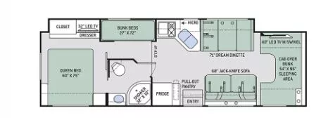 32' 2018 Thor Four Winds 31E w/Slide Floorplan