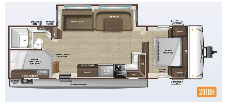 33' 2022 Highland RV Mesa Ridge S-Lite 281BH w/Slide Floorplan