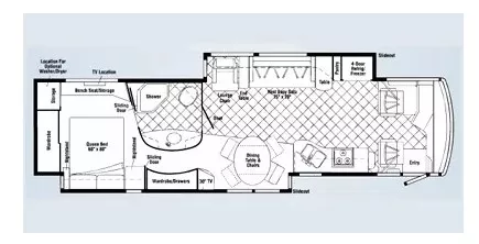39' 2008 Winnebago Tour 40TD 400hp Cummins w/2 Slides Floorplan