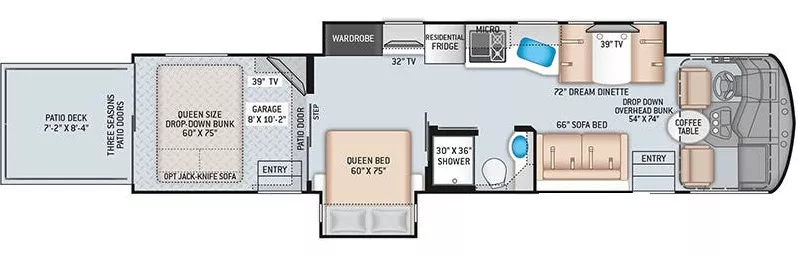 39' 2022 Thor Outlaw 38MB w/2 Slides Floorplan