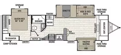 36' 2019 Coachmen Freedom Express Liberty 321FEDS LE w/3 Slides Floorplan