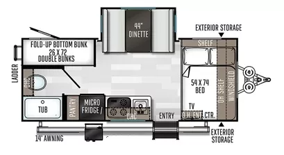 21' 2020 Forest River Flagstaff E-Pro E20BHS w/Slide - Bunk House Floorplan