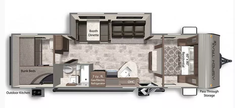 33' 2022 Dutchmen Aspen Trail 29BH w/Slide - Bunk House Floorplan