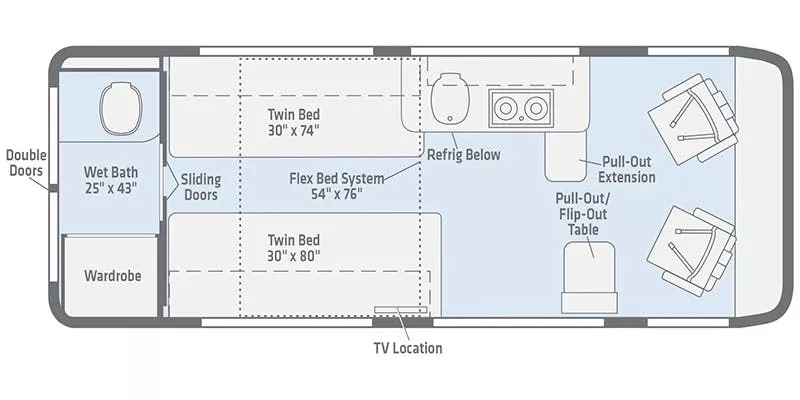 21' 2019 Winnebago Travato 59KL Floorplan