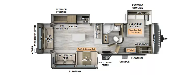 35' 2024 Forest River Rockwood Ulta Lite 2906BS w/3 Slides Floorplan