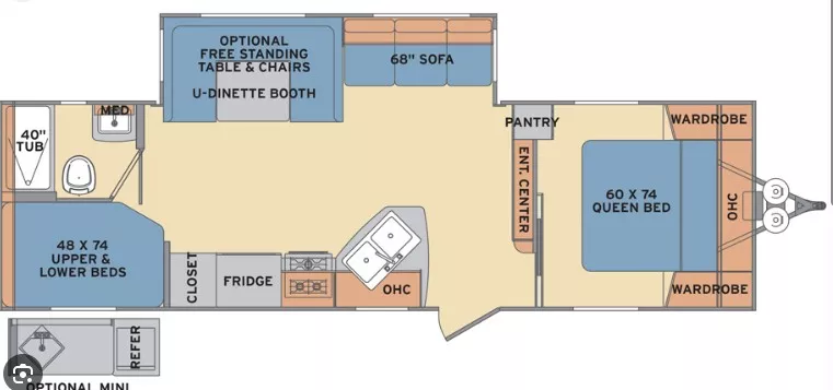 30' 2012 Forest River Shasta REVERE 27BHS w/Slide Floorplan
