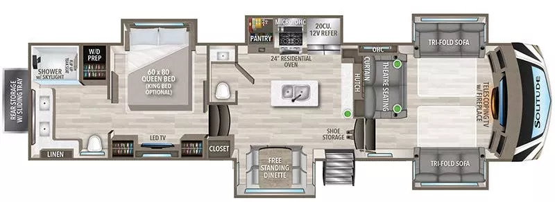 41' 2024 Grand Design Solitude 380FL w/5 Slides Floorplan