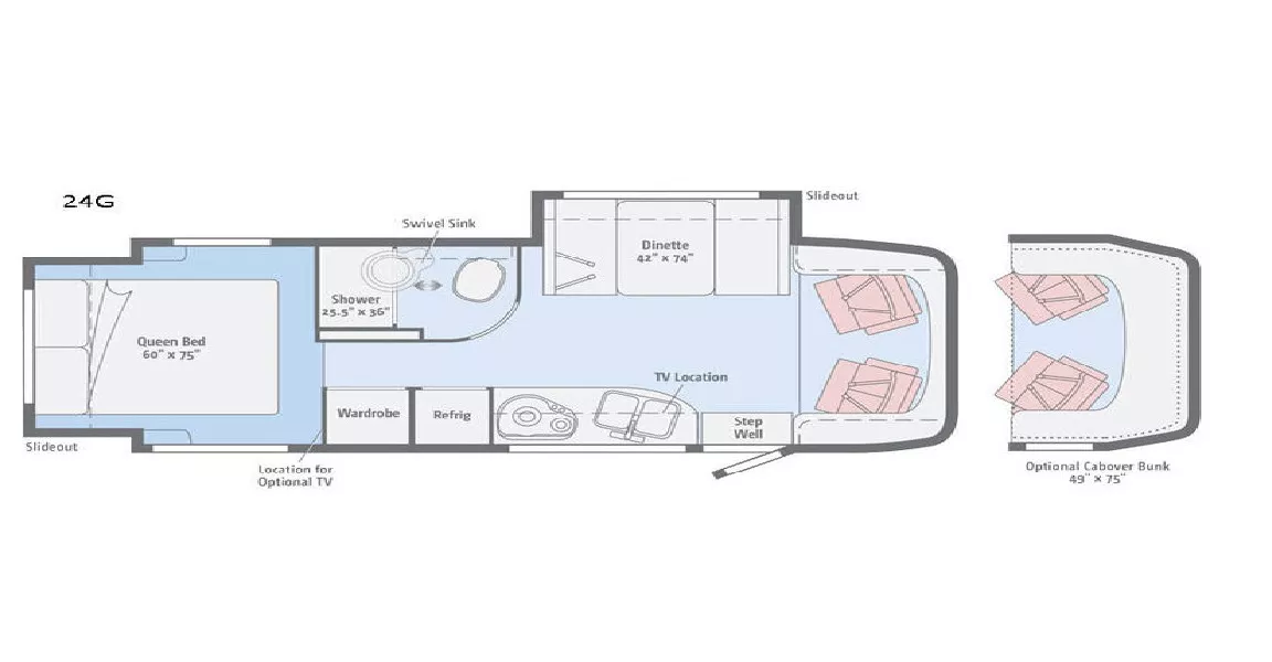 25' 2017 Winnebago View 24G w/2 Slides Floorplan