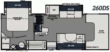 27' 2021 Coachmen Leprechaun Premier Series 260DS w/2 Slides Floorplan