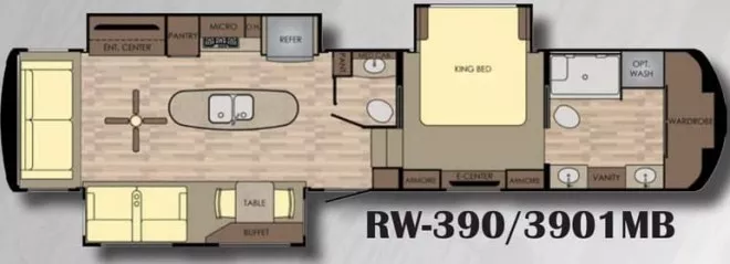 40' 2017 Thor Redwood 390WB w/3 Slides Floorplan