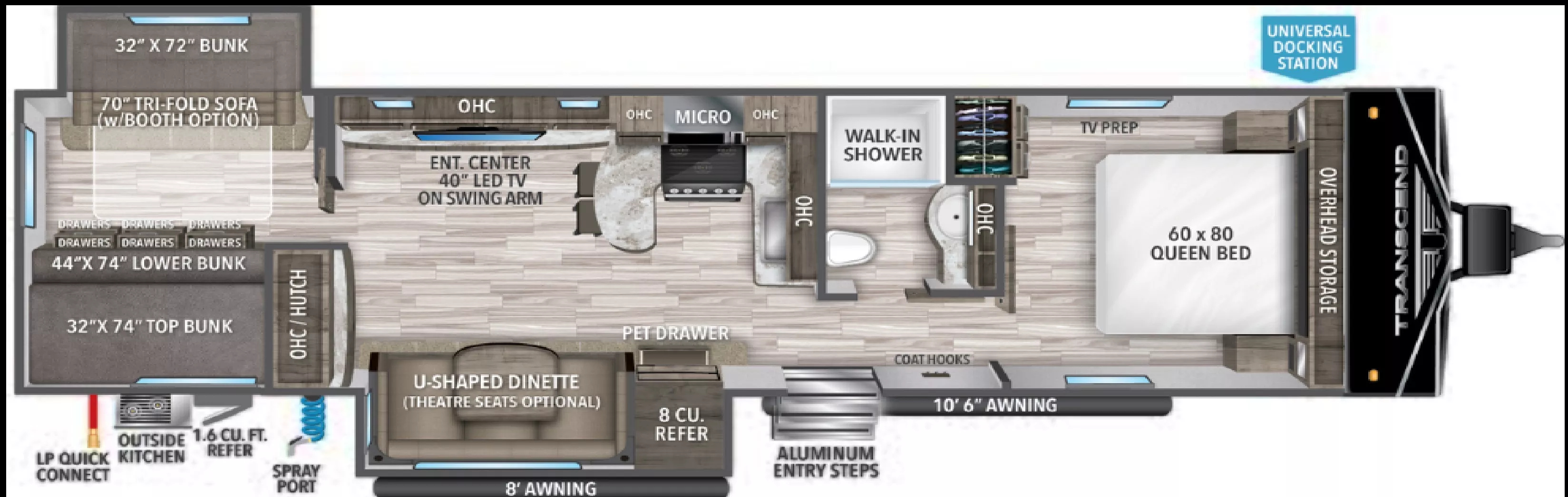 37' 2024 Grand Design Transcend Xplor 315BH w/2 Slides - Bunk House Floorplan