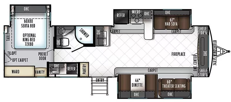 35' 2018 Forest River Rockwood Signature Ultra Li 8324BS w/3 Slides Floorplan