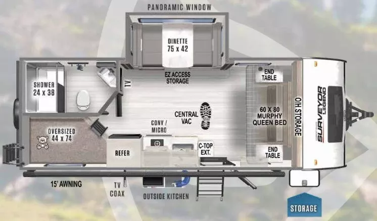 24' 2024 Forest River Surveyor Legend 19MDBLE w/Slide - Bunk House Floorplan