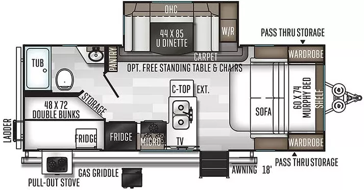 25' 2020 Forest River Rockwood Mini Lite 2509S w/Slide - Bunk House Floorplan