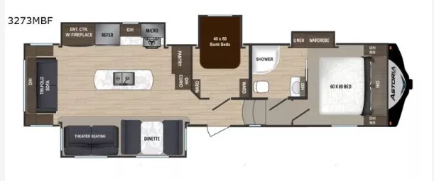 37' 2019 Dutchmen Astoria 3273MBF w/4 Slides Floorplan