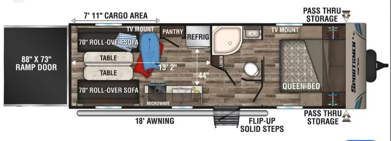 29' 2019 Kz Sportsmen Le Toy Hauler 250TH - Toy Hauler Floorplan