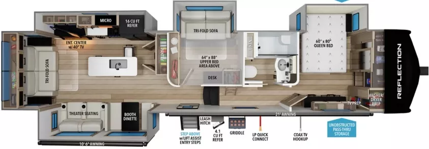 41' 2021 Grand Design Reflection 367BHS w/4 Slides - Bunk House Floorplan