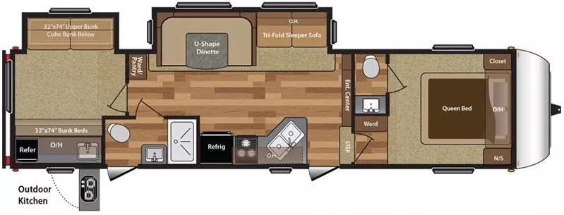 36' 2017 Keystone Hideout 308BHDS w/2 Slides - Bunk House Floorplan