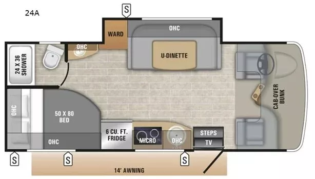 26' 2019 Entegra Coach Qwest 24A w/Slide Floorplan