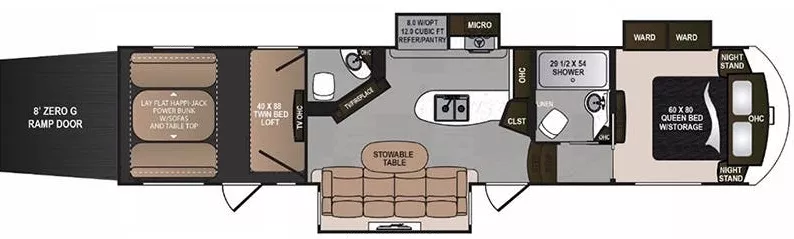 39' 2018 Dutchmen Voltage 3605 w/3 Slides & Generator  - Toy Hauler Floorplan