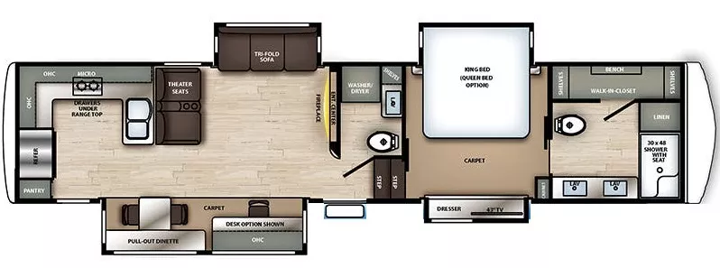 43' 2020 Forest River Riverstone 39RKFB w/4 Slides & Generator Floorplan