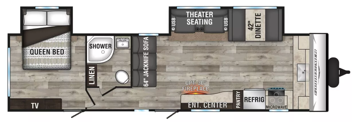 35' 2022 Kz Sportsmen 312FKSE w/2 Slides Floorplan