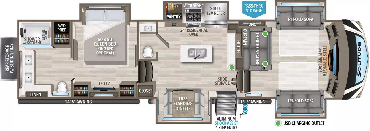42' 2021 Grand Design Solitude 380FL w/5 Slides Floorplan