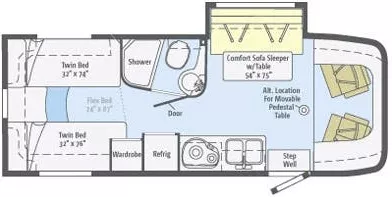 25' 2013 Winnebago View Diesel 24V w/Slide Floorplan