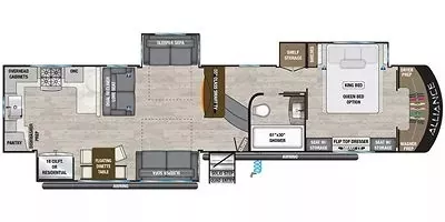 40' 2022 Alliance RV Paradigm 372RK w/3 Slides Floorplan