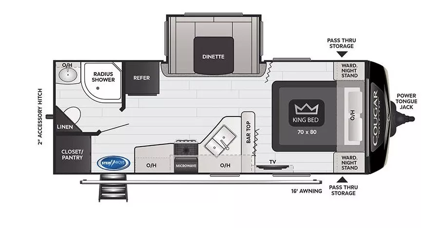 26' 2021 Keystone Cougar 22RBS w/Slide Floorplan