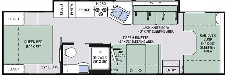 31' 2019 Thor Four Winds 31Y w/Slide Floorplan