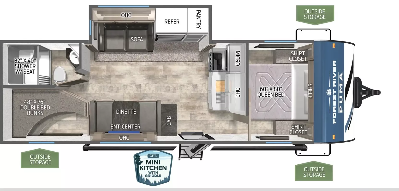 30' 2024 Forest River Puma 25BHS w/Slide - Bunk House Floorplan