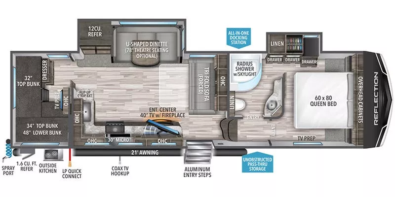 35' 2021 Grand Design Reflection 28BH w/2 Slides - Bunk House Floorplan