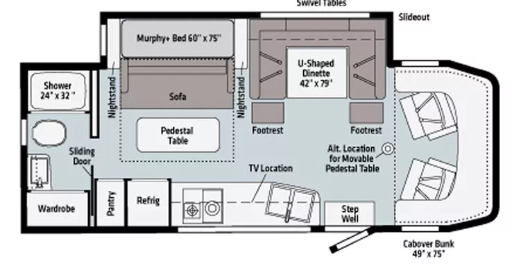 25' 2021 Winnebago View 24D w/Slide Floorplan