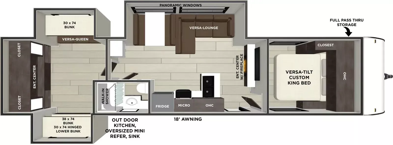 36' 2024 Forest River Wildwood 31KQBTSX w/3 Slides - Bunk House Floorplan