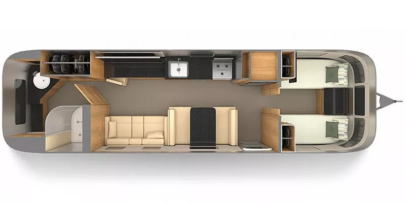 33' 2020 Airstream Classic 33FB TWIN Floorplan