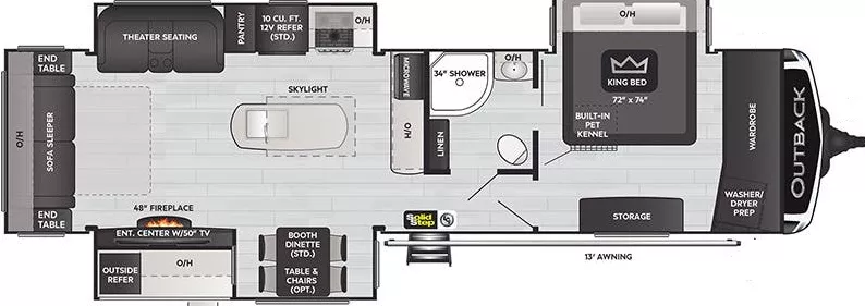 37' 2022 Keystone Outback 330RL w/3 Slides Floorplan