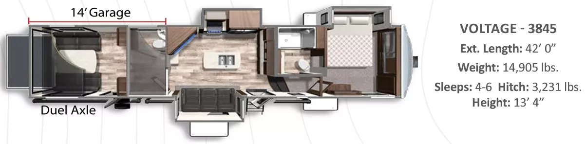 42' 2022 Dutchmen Voltage 3845 w/3 Slides & Generator  - Toy Hauler - Bunk House Floorplan