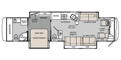 41' 2013 Monaco Knight 40DFT 350hp Maxxforce w/3 Slides Floorplan