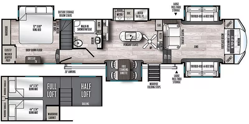 44' 2023 Forest River Sierra 3990FL w/5 Slides Floorplan