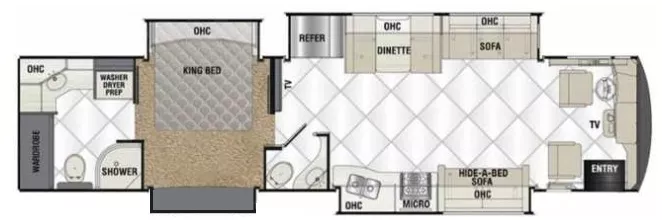 41' 2015 Forest River Pathfinder Elite 404RB 400hp Cummins w/4 Slides Floorplan