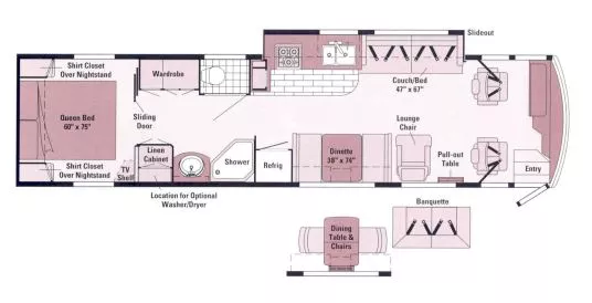 36' 2000 Winnebago Journey 36L 275hp Cummins w/Slide Floorplan