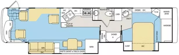 42' 2004 Monaco Dynasty PRINCESS 400hp Cummins w/2 Slides Floorplan
