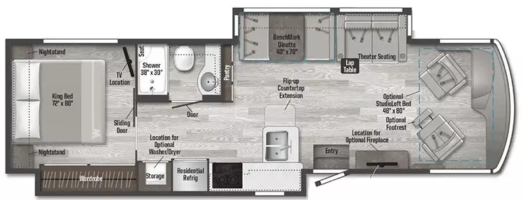 36' 2020 Winnebago Forza Handicap Accessible 34T AE 340hp Cummins w/2 Slides Floorplan