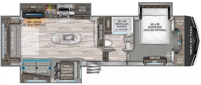 35' 2021 Grand Design Reflection 337RLS w/3 Slides Floorplan