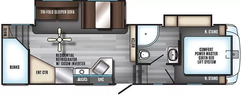 31' 2018 Forest River Cherokee Arctic Wolf 265DBH8 w/2 Slides - Bunk House Floorplan