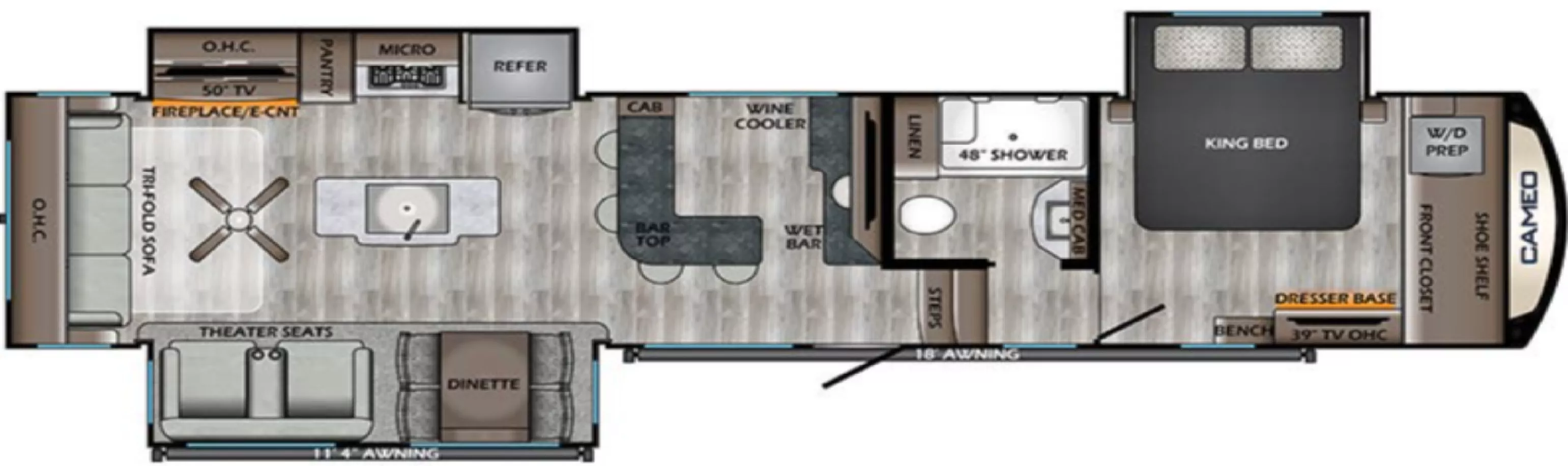43' 2020 Crossroads Cameo 3921BR w/3 Slides Floorplan